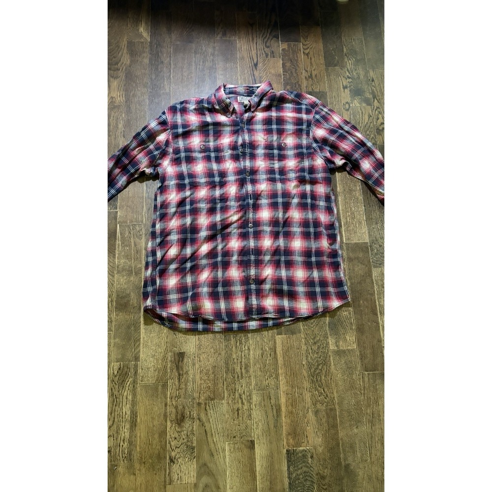Duluth Shirt Large XL Tall Plaid Button Down Red Blue Cotton Blend
